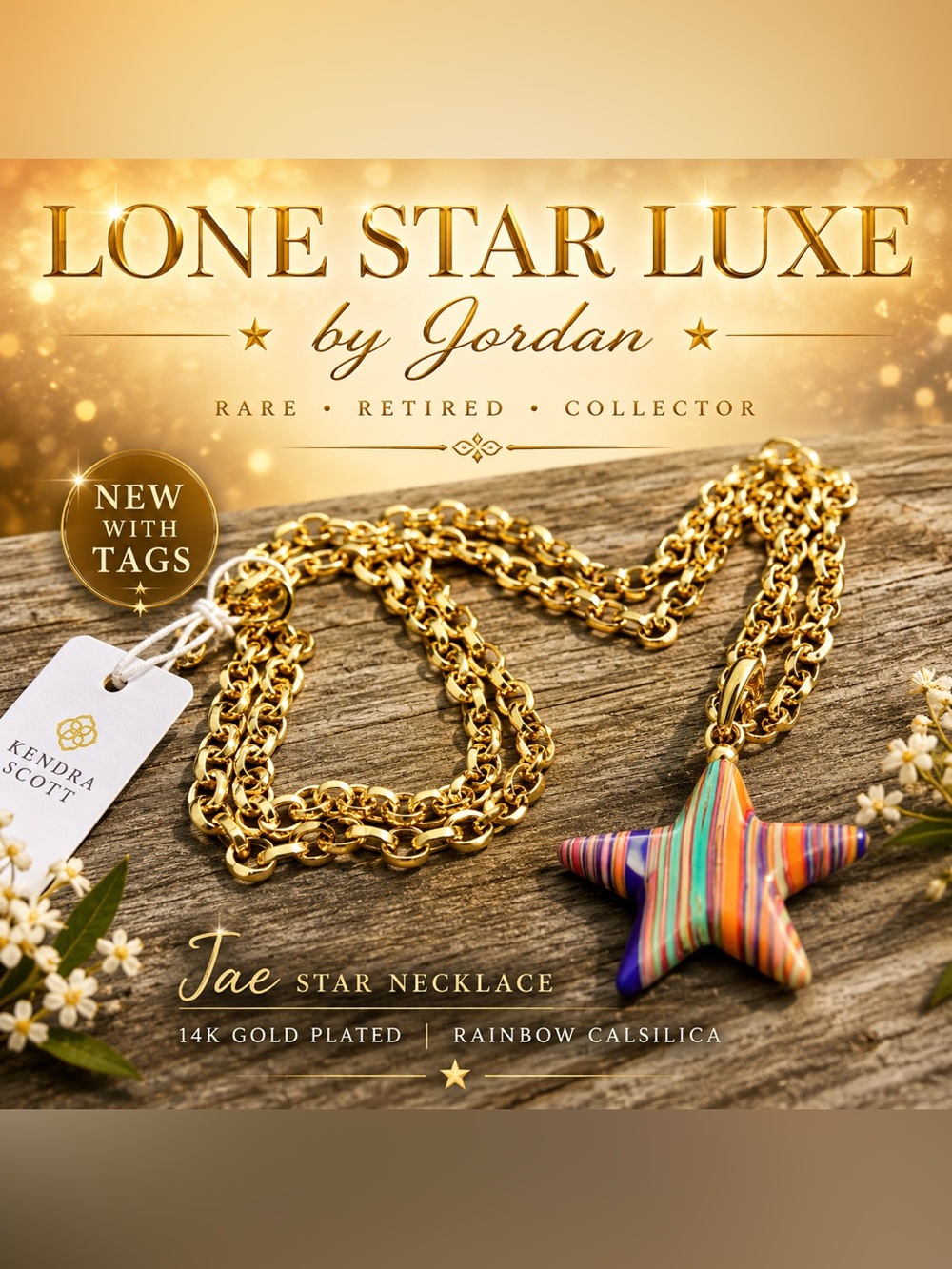 Kendra Scott Jae Star Necklace | 14K Gold-Rainbow Calisilica-Rare Coastal Luxe🌟